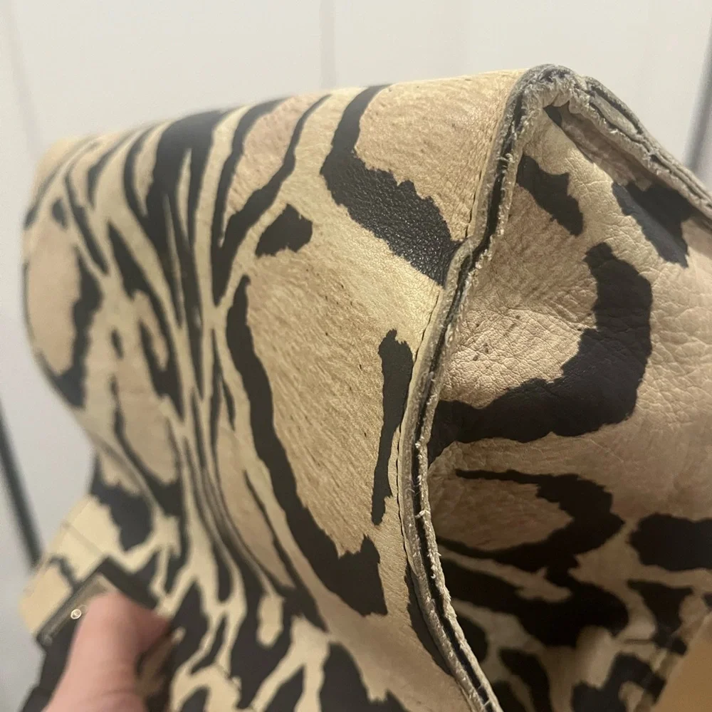 Furla Leopard Print Tote Bag - Black and Tan. Peeling inside***READ